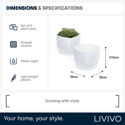 12cm Plant Pot White Sandstone - Set of 3
